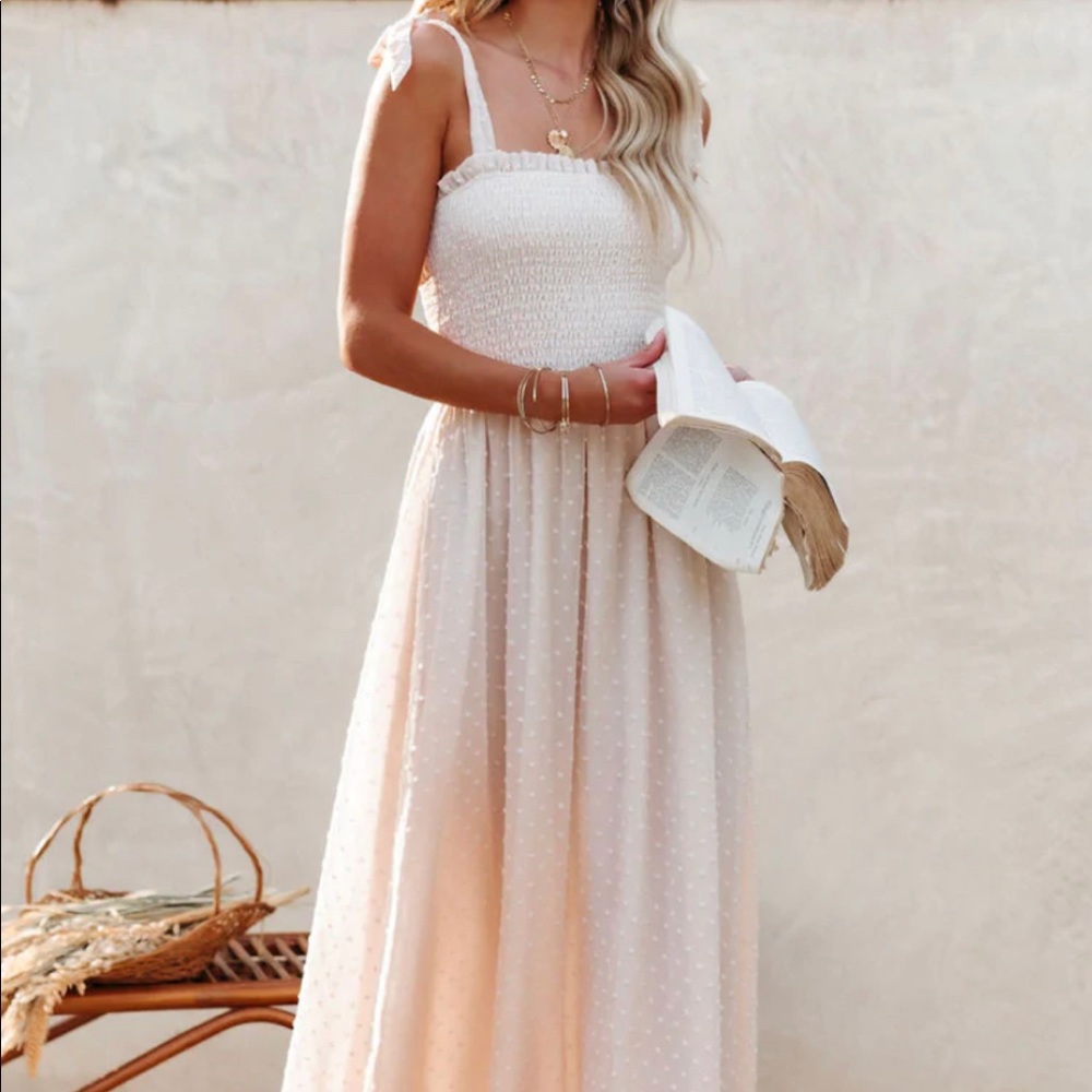Cream Swiss Dot Maxi Dress